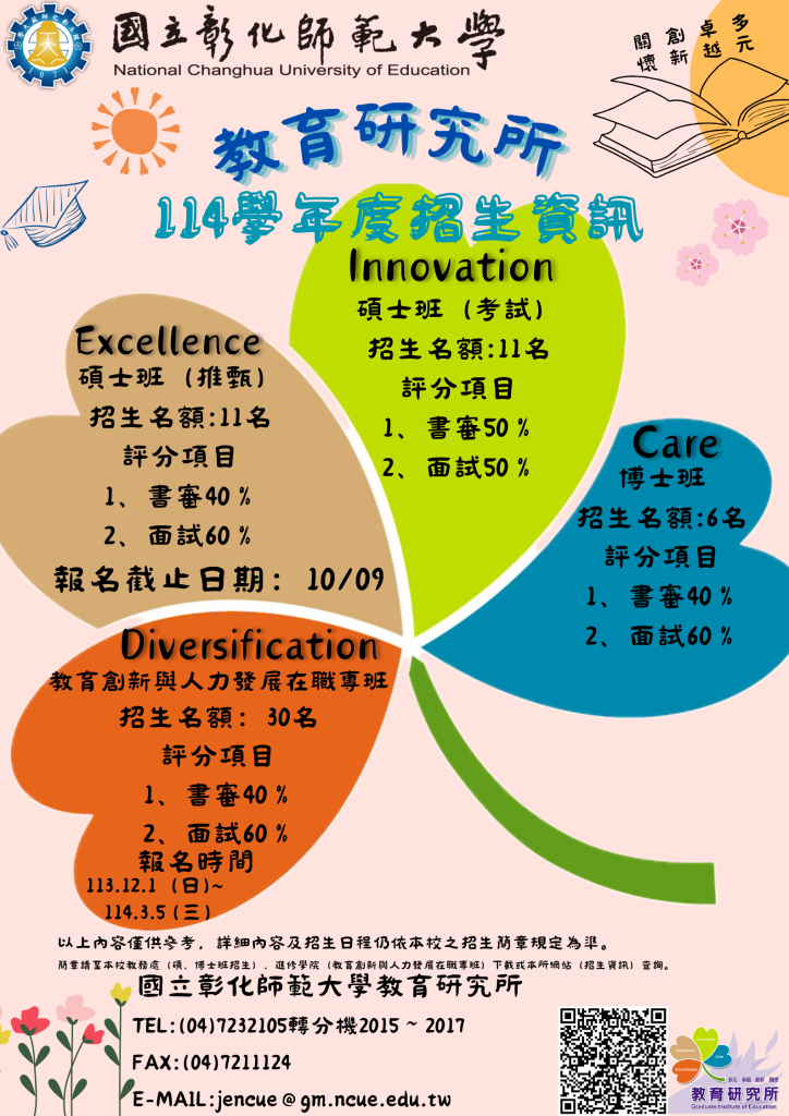 國立彰化師範大學教育研究所114學年度碩士在職專班招生